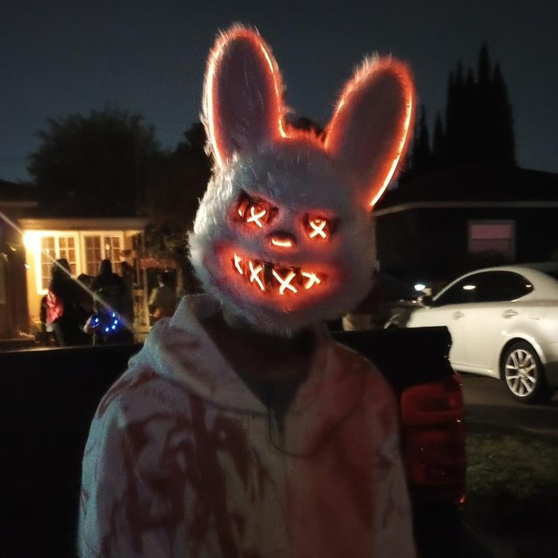 Halloween LED Scary Mask, Trendy LED Light up Rabbit and Bear Mask, Cool Subculture Punk Cosplay Luminous Mask, Creative Party Accessory Masquerade Horror, Battery Powered, for Men and Women Lightweight Christmas