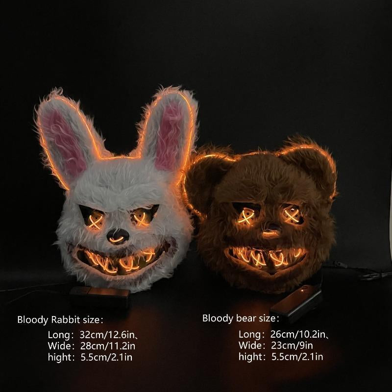 Halloween LED Scary Mask, Trendy LED Light up Rabbit and Bear Mask, Cool Subculture Punk Cosplay Luminous Mask, Creative Party Accessory Masquerade Horror, Battery Powered, for Men and Women Lightweight Christmas
