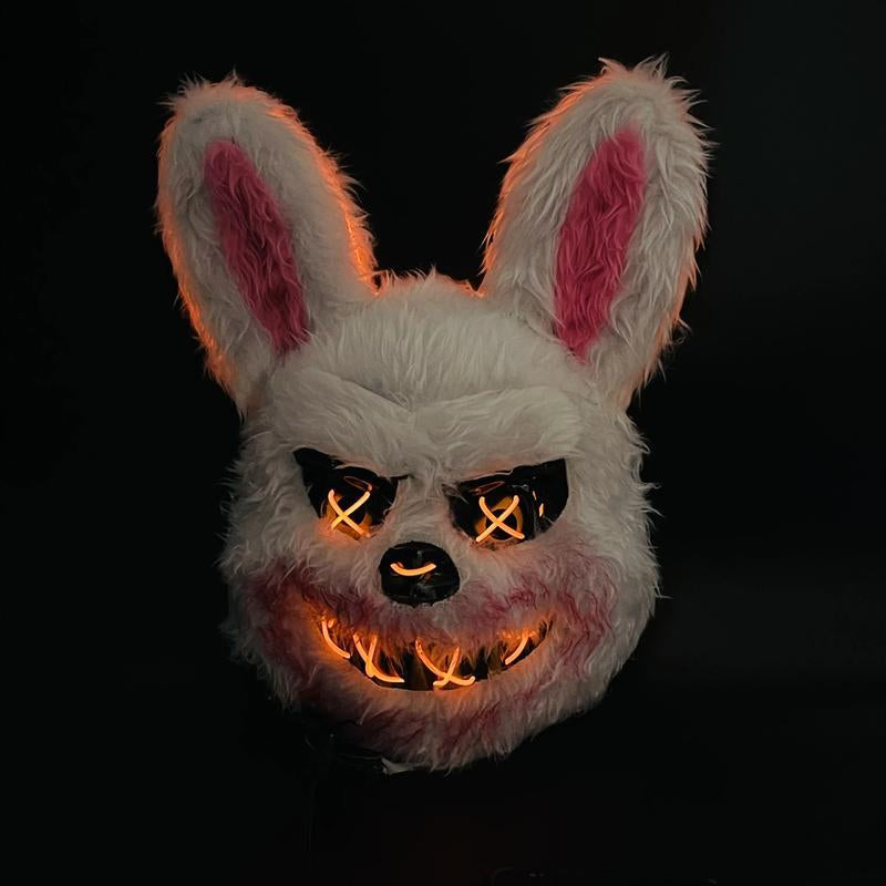 Halloween LED Scary Mask, Trendy LED Light up Rabbit and Bear Mask, Cool Subculture Punk Cosplay Luminous Mask, Creative Party Accessory Masquerade Horror, Battery Powered, for Men and Women Lightweight Christmas