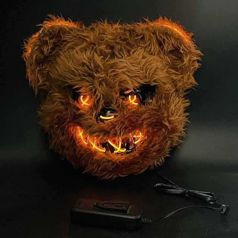 Halloween LED Scary Mask, Trendy LED Light up Rabbit and Bear Mask, Cool Subculture Punk Cosplay Luminous Mask, Creative Party Accessory Masquerade Horror, Battery Powered, for Men and Women Lightweight Christmas