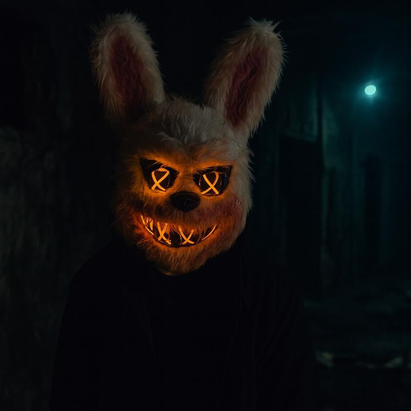 Halloween LED Scary Mask, Trendy LED Light up Rabbit and Bear Mask, Cool Subculture Punk Cosplay Luminous Mask, Creative Party Accessory Masquerade Horror, Battery Powered, for Men and Women Lightweight Christmas