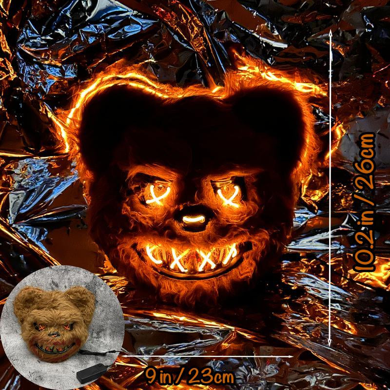 Halloween LED Scary Mask, Trendy LED Light up Rabbit and Bear Mask, Cool Subculture Punk Cosplay Luminous Mask, Creative Party Accessory Masquerade Horror, Battery Powered, for Men and Women Lightweight Christmas