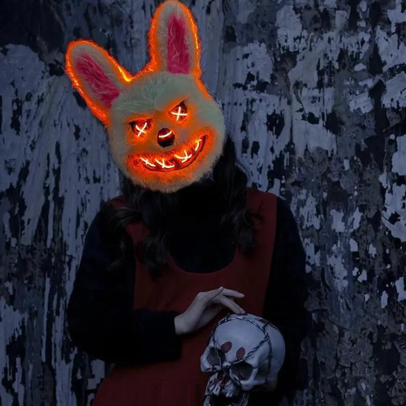 Halloween LED Scary Mask, Trendy LED Light up Rabbit and Bear Mask, Cool Subculture Punk Cosplay Luminous Mask, Creative Party Accessory Masquerade Horror, Battery Powered, for Men and Women Lightweight Christmas
