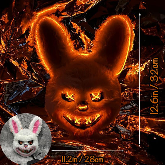 Halloween LED Scary Mask, Trendy LED Light up Rabbit and Bear Mask, Cool Subculture Punk Cosplay Luminous Mask, Creative Party Accessory Masquerade Horror, Battery Powered, for Men and Women Lightweight Christmas