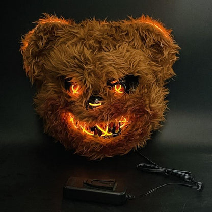 Halloween LED Scary Mask, Trendy LED Light up Rabbit and Bear Mask, Cool Subculture Punk Cosplay Luminous Mask, Creative Party Accessory Masquerade Horror, Battery Powered, for Men and Women Lightweight Christmas